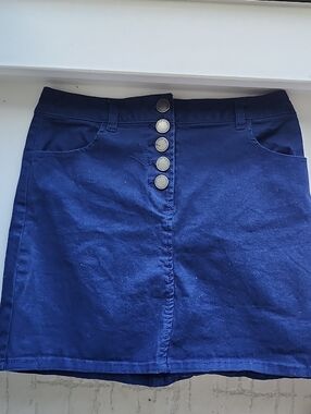 Copper Key Navy Button-Front Mini Skirt